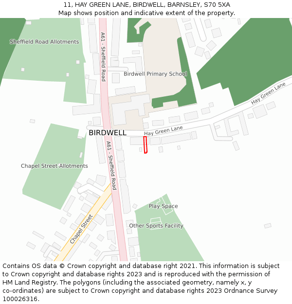 11, HAY GREEN LANE, BIRDWELL, BARNSLEY, S70 5XA: Location map and indicative extent of plot