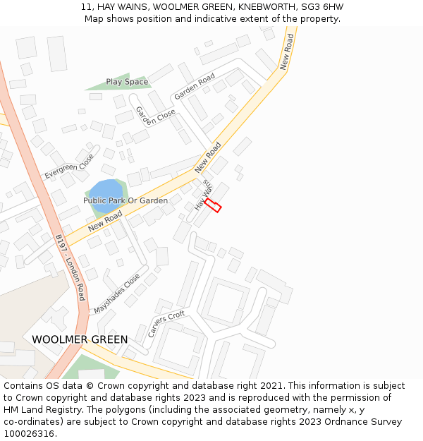 11, HAY WAINS, WOOLMER GREEN, KNEBWORTH, SG3 6HW: Location map and indicative extent of plot