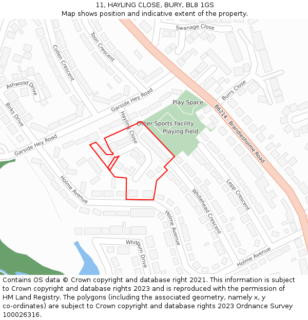11, HAYLING CLOSE, BURY, BL8 1GS: Location map and indicative extent of plot