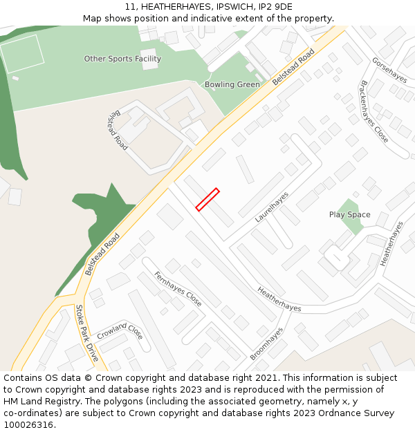 11, HEATHERHAYES, IPSWICH, IP2 9DE: Location map and indicative extent of plot
