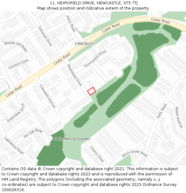 11, HEATHFIELD DRIVE, NEWCASTLE, ST5 7TJ: Location map and indicative extent of plot