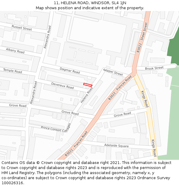 11, HELENA ROAD, WINDSOR, SL4 1JN: Location map and indicative extent of plot