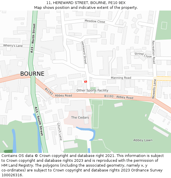11, HEREWARD STREET, BOURNE, PE10 9EX: Location map and indicative extent of plot