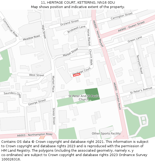 11, HERITAGE COURT, KETTERING, NN16 0DU: Location map and indicative extent of plot