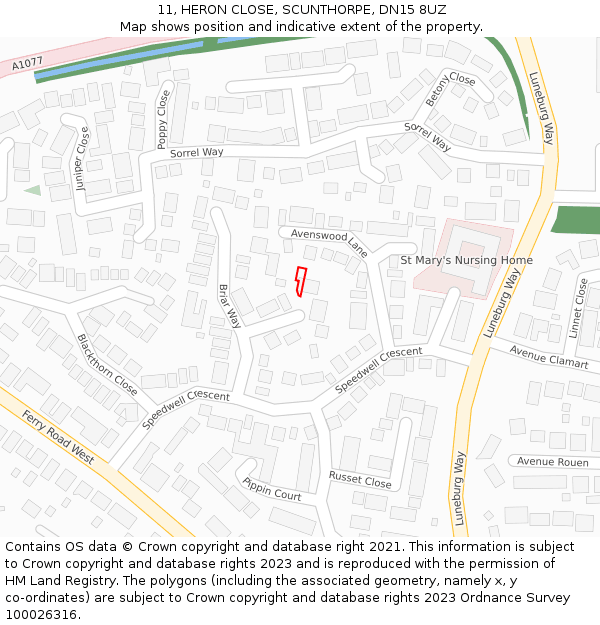 11, HERON CLOSE, SCUNTHORPE, DN15 8UZ: Location map and indicative extent of plot