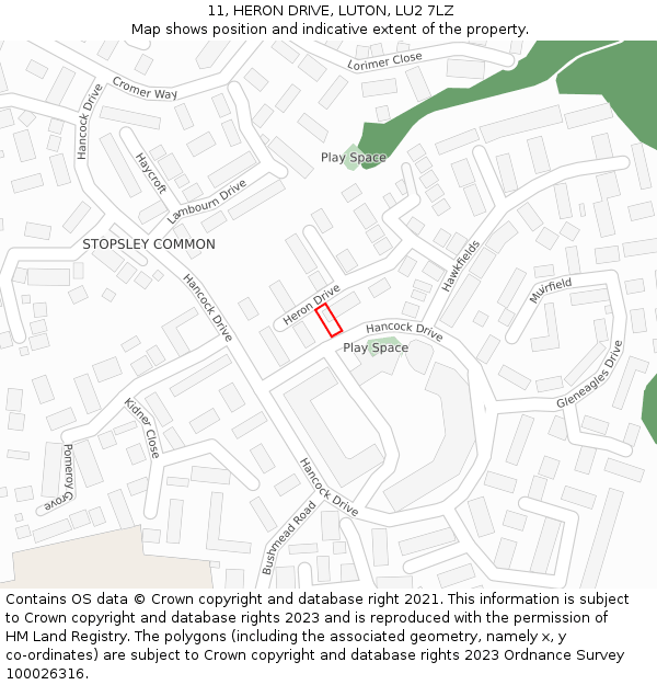 11, HERON DRIVE, LUTON, LU2 7LZ: Location map and indicative extent of plot
