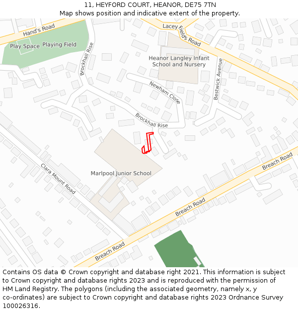 11, HEYFORD COURT, HEANOR, DE75 7TN: Location map and indicative extent of plot