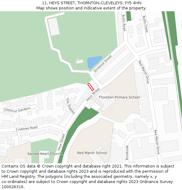11, HEYS STREET, THORNTON-CLEVELEYS, FY5 4HN: Location map and indicative extent of plot