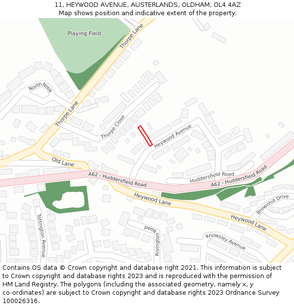 11, HEYWOOD AVENUE, AUSTERLANDS, OLDHAM, OL4 4AZ: Location map and indicative extent of plot