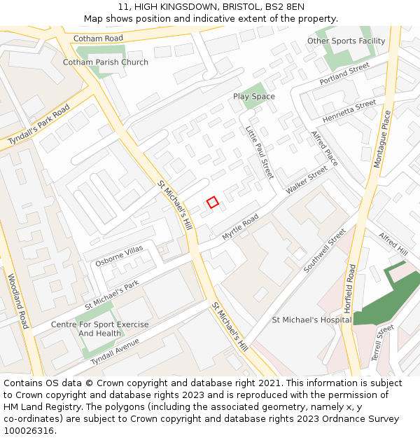 11, HIGH KINGSDOWN, BRISTOL, BS2 8EN: Location map and indicative extent of plot