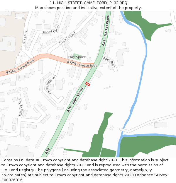11, HIGH STREET, CAMELFORD, PL32 9PQ: Location map and indicative extent of plot