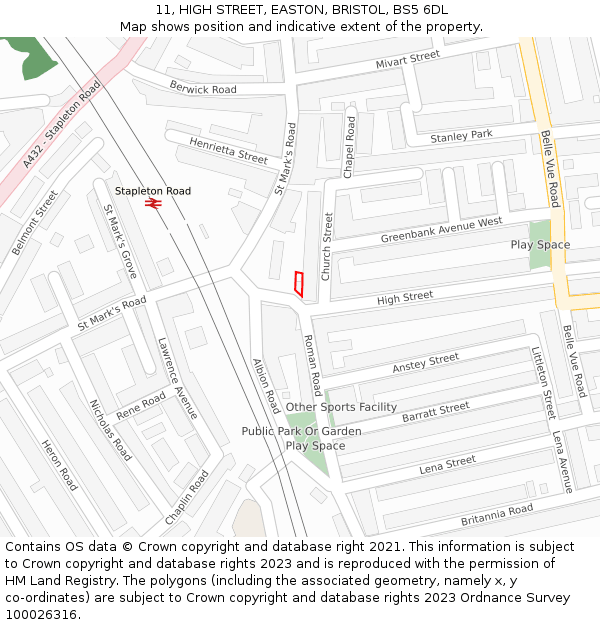 11, HIGH STREET, EASTON, BRISTOL, BS5 6DL: Location map and indicative extent of plot