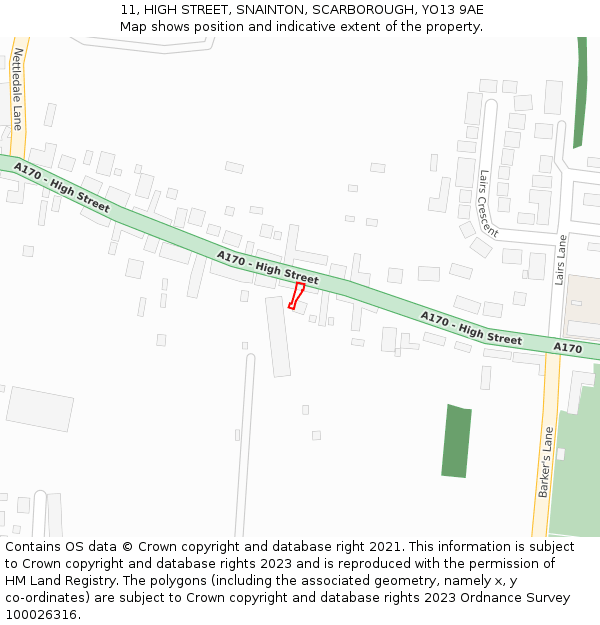 11, HIGH STREET, SNAINTON, SCARBOROUGH, YO13 9AE: Location map and indicative extent of plot