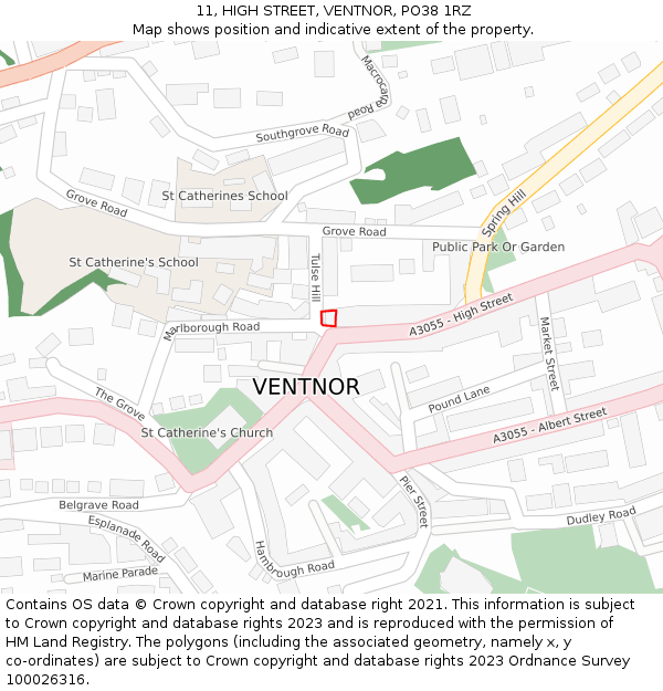 11, HIGH STREET, VENTNOR, PO38 1RZ: Location map and indicative extent of plot
