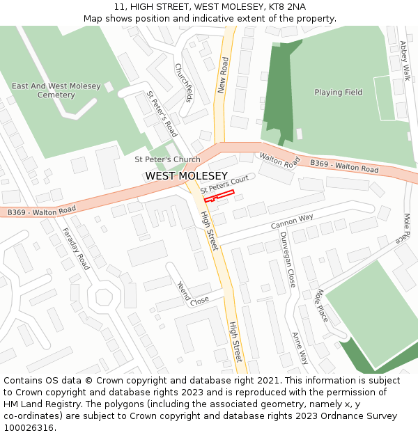 11, HIGH STREET, WEST MOLESEY, KT8 2NA: Location map and indicative extent of plot