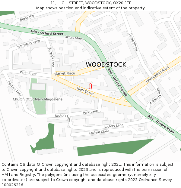 11, HIGH STREET, WOODSTOCK, OX20 1TE: Location map and indicative extent of plot