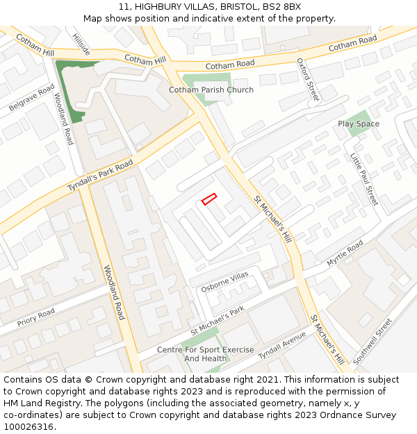 11, HIGHBURY VILLAS, BRISTOL, BS2 8BX: Location map and indicative extent of plot