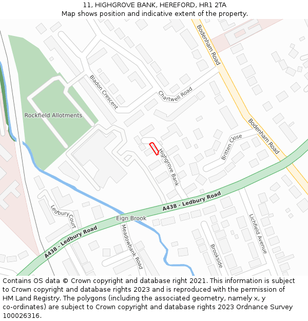 11, HIGHGROVE BANK, HEREFORD, HR1 2TA: Location map and indicative extent of plot