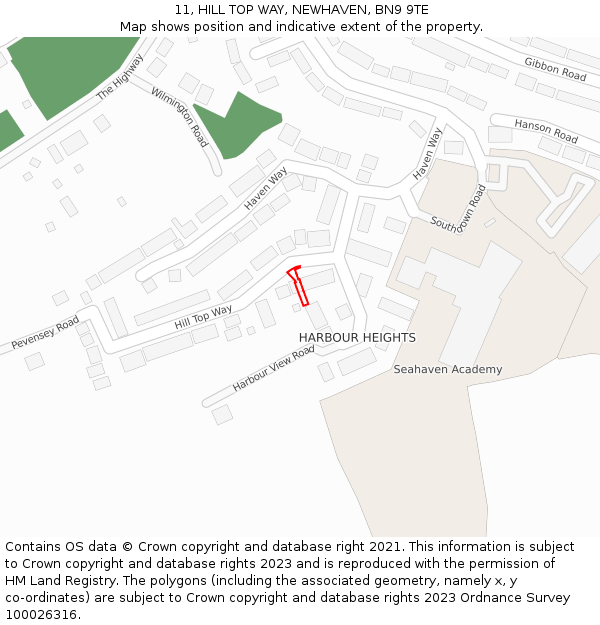 11, HILL TOP WAY, NEWHAVEN, BN9 9TE: Location map and indicative extent of plot