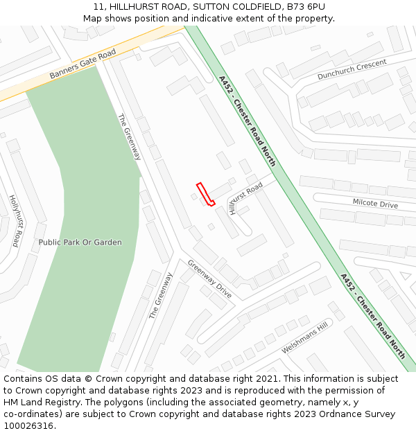 11, HILLHURST ROAD, SUTTON COLDFIELD, B73 6PU: Location map and indicative extent of plot