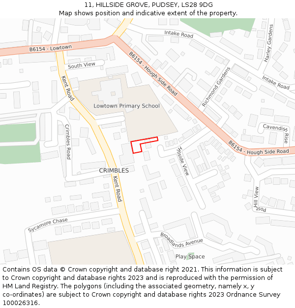 11, HILLSIDE GROVE, PUDSEY, LS28 9DG: Location map and indicative extent of plot