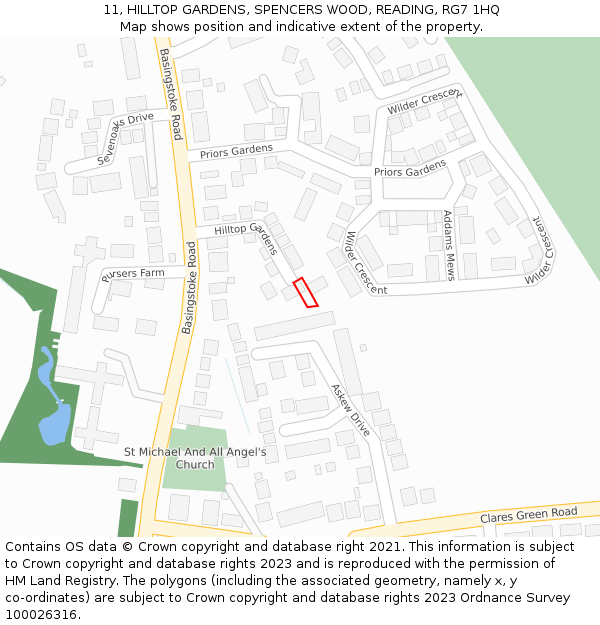 11, HILLTOP GARDENS, SPENCERS WOOD, READING, RG7 1HQ: Location map and indicative extent of plot