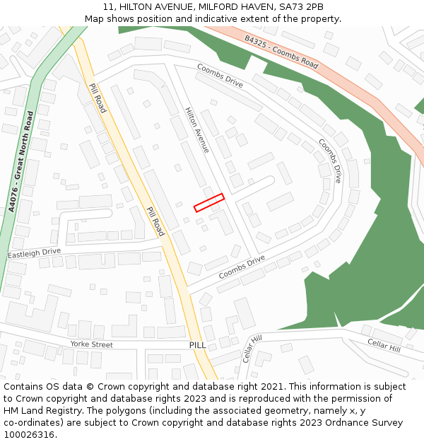 11, HILTON AVENUE, MILFORD HAVEN, SA73 2PB: Location map and indicative extent of plot