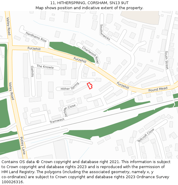 11, HITHERSPRING, CORSHAM, SN13 9UT: Location map and indicative extent of plot