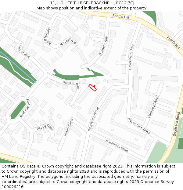 11, HOLLERITH RISE, BRACKNELL, RG12 7GJ: Location map and indicative extent of plot