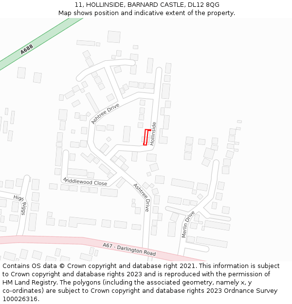 11, HOLLINSIDE, BARNARD CASTLE, DL12 8QG: Location map and indicative extent of plot