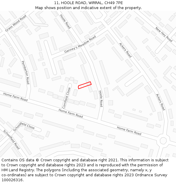 11, HOOLE ROAD, WIRRAL, CH49 7PE: Location map and indicative extent of plot