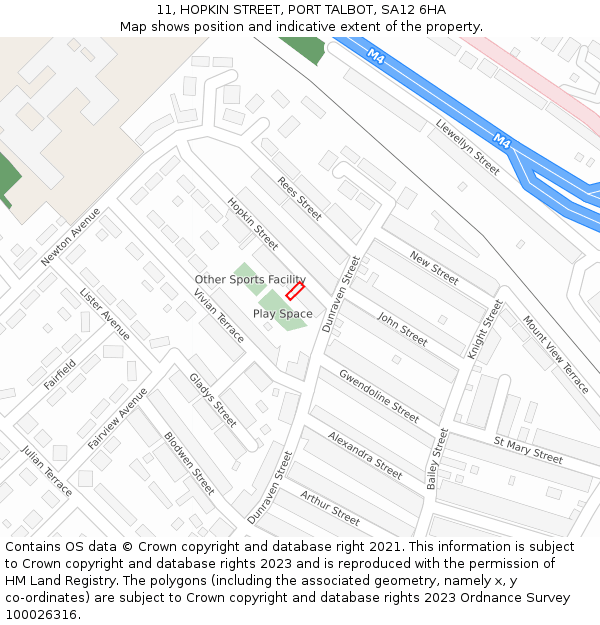11, HOPKIN STREET, PORT TALBOT, SA12 6HA: Location map and indicative extent of plot