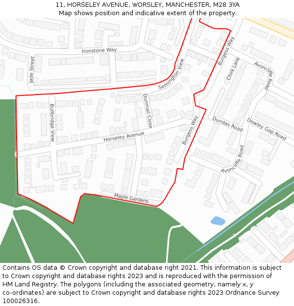 11, HORSELEY AVENUE, WORSLEY, MANCHESTER, M28 3YA: Location map and indicative extent of plot