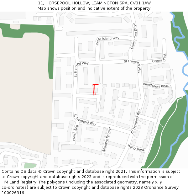 11, HORSEPOOL HOLLOW, LEAMINGTON SPA, CV31 1AW: Location map and indicative extent of plot