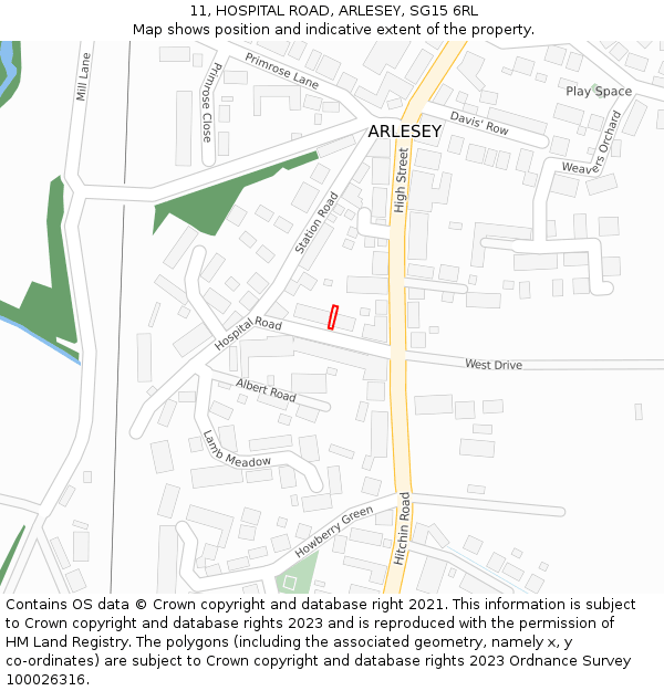 11, HOSPITAL ROAD, ARLESEY, SG15 6RL: Location map and indicative extent of plot
