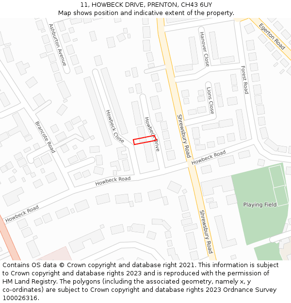 11, HOWBECK DRIVE, PRENTON, CH43 6UY: Location map and indicative extent of plot