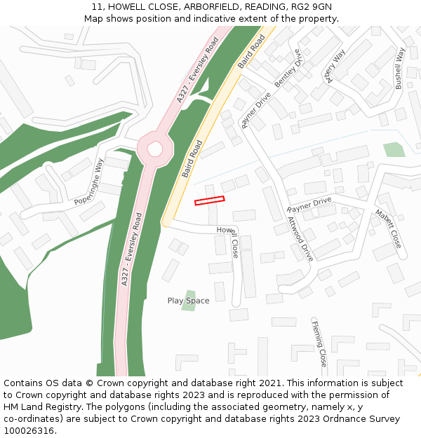 11, HOWELL CLOSE, ARBORFIELD, READING, RG2 9GN: Location map and indicative extent of plot