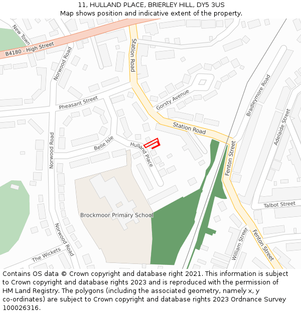 11, HULLAND PLACE, BRIERLEY HILL, DY5 3US: Location map and indicative extent of plot