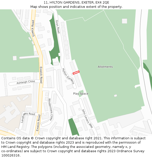 11, HYLTON GARDENS, EXETER, EX4 2QE: Location map and indicative extent of plot