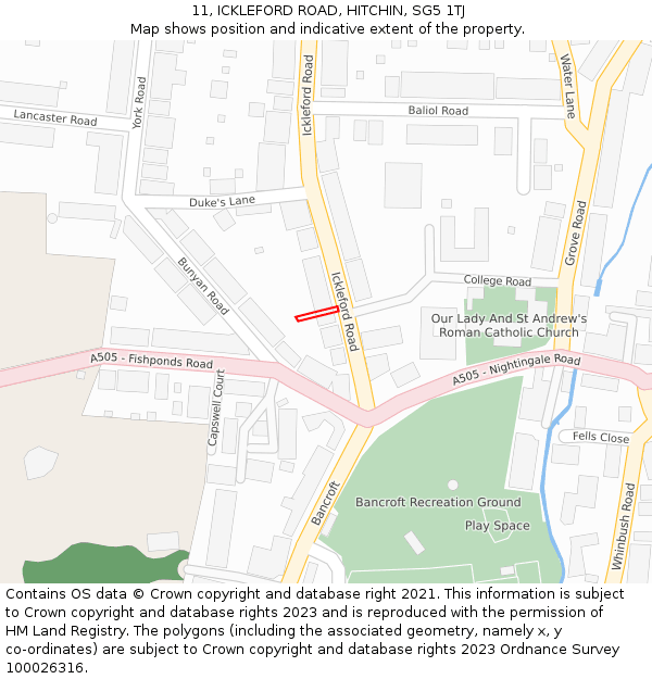 11, ICKLEFORD ROAD, HITCHIN, SG5 1TJ: Location map and indicative extent of plot