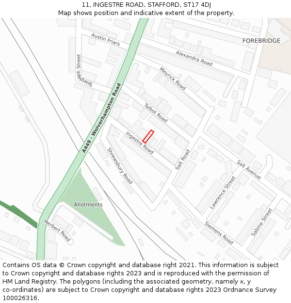 11, INGESTRE ROAD, STAFFORD, ST17 4DJ: Location map and indicative extent of plot