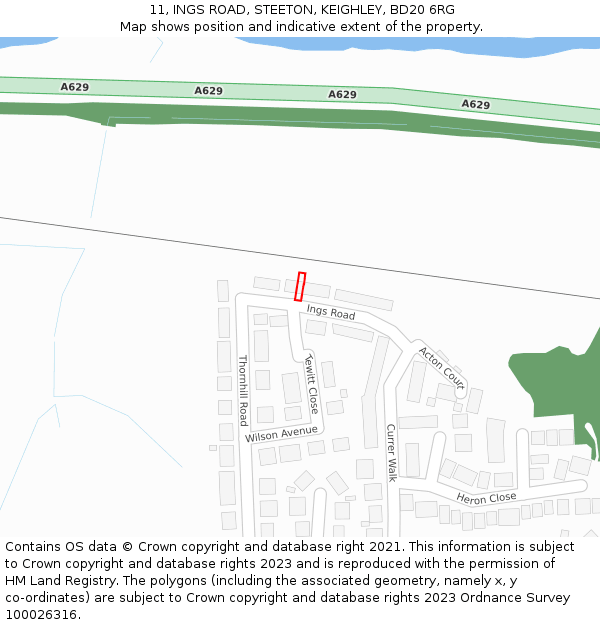 11, INGS ROAD, STEETON, KEIGHLEY, BD20 6RG: Location map and indicative extent of plot
