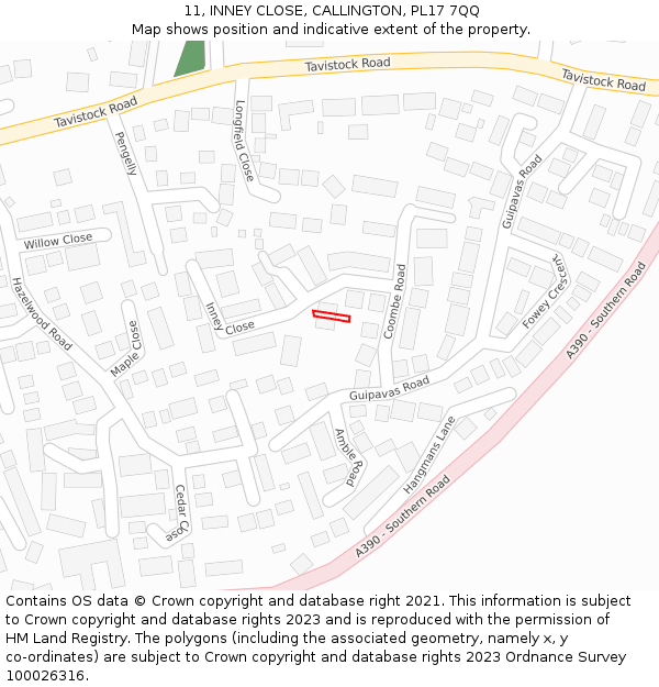 11, INNEY CLOSE, CALLINGTON, PL17 7QQ: Location map and indicative extent of plot