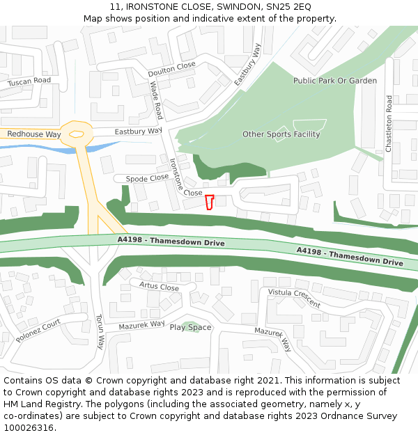 11, IRONSTONE CLOSE, SWINDON, SN25 2EQ: Location map and indicative extent of plot