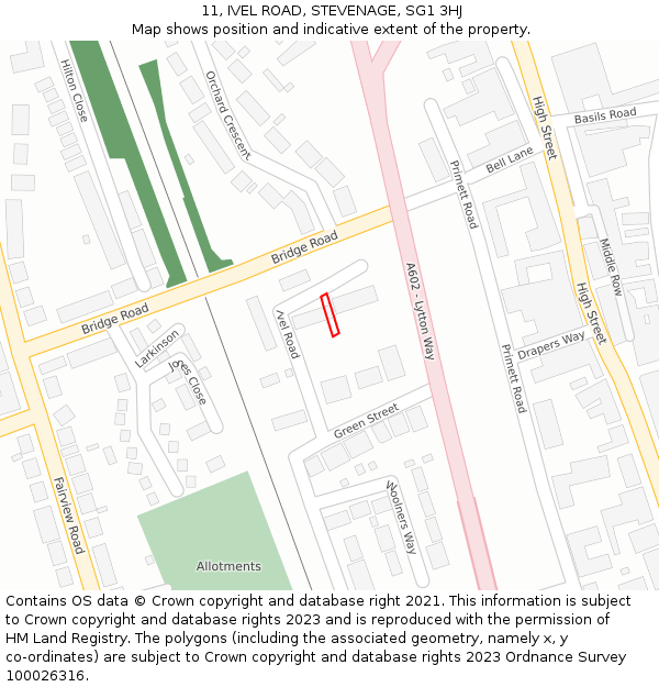 11, IVEL ROAD, STEVENAGE, SG1 3HJ: Location map and indicative extent of plot
