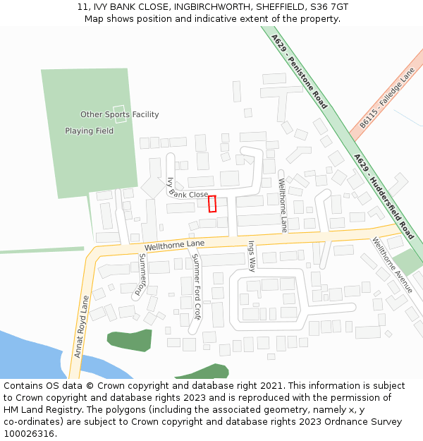 11, IVY BANK CLOSE, INGBIRCHWORTH, SHEFFIELD, S36 7GT: Location map and indicative extent of plot