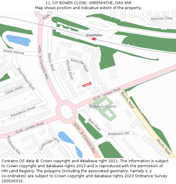 11, IVY BOWER CLOSE, GREENHITHE, DA9 9NF: Location map and indicative extent of plot