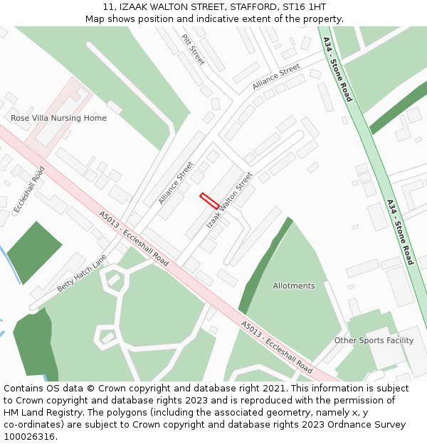11, IZAAK WALTON STREET, STAFFORD, ST16 1HT: Location map and indicative extent of plot