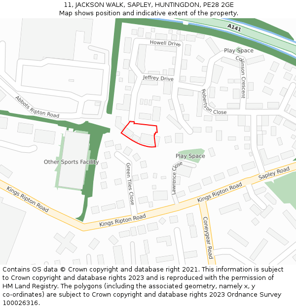 11, JACKSON WALK, SAPLEY, HUNTINGDON, PE28 2GE: Location map and indicative extent of plot