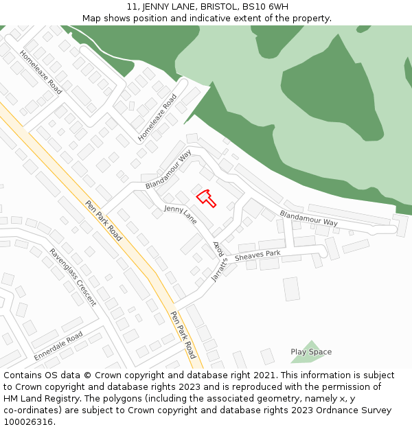 11, JENNY LANE, BRISTOL, BS10 6WH: Location map and indicative extent of plot
